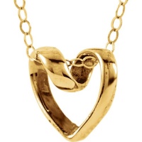 CleverEve Designer Series 14K Yellow Gold Children's Ribbon Heart Youth Pendant Necklace w/ 15 Chain