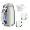 Cuisinart CPK-17 PerfecTemp Cordless Electric Kettle + Glass Coffee Mug + Porcelain Coffee Filter Cone
