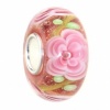 Authentic 925 Solid Silver Core Pink Hawaii Garden Murano Glass Bead Charm Fits Pandora Bracelet