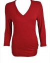 INC International Concepts Petites Ribbed V Neck Long Sleeve Top