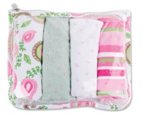 Trend Lab 4 Pack Zip Pouch Burp Cloth Set, Paisley Park