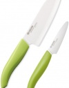 Kyocera 2-Piece Cutlery Gift Set, 5.5-Inch Santoku and 3-Inch Paring Knife, Green