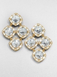 From the On the Town Collection. Both graphic and glamorous, comprised of four glittering squares of faceted glass and crystal set in polished goldtone.Glass and crystalGoldtoneLength, about 2.75Width, about 1.75Post backImported From the On the Town Collection. Both graphic and glamorous, comprised of four glittering squares of faceted glass and crystal set in polished goldtone.Glass and crystalGoldtoneLength, about 2.75Width, about 1.75Post backImported