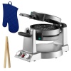 Waring WMR300 Refurbished Belgian Waffle & Omelet Maker with 1-Piece Royal Blue Solid Oven Mitt 13 and 1-Piece 6.5 Bamboo Toast Tong