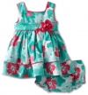 Sweet Heart Rose Baby-girls Infant Floral Woven Dress, Turquoise/Pink, 12 Months