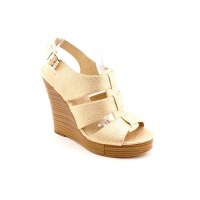 INC International Concepts Vida Open Toe Wedges Heels Shoes Gold Womens