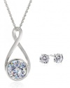Sterling Silver Infinity Drop Cubic Zirconia Earrings and Pendant Necklace Set, 18