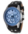 Fossil Men's CH2564 Black Leather Strap Blue Glass Silver Analog Dial Chronograph Watch