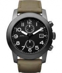 Marc by Marc Jacobs Larry Chronograph Black Dial Olive Leather Mens Watch MBM5034