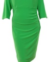 Cowl Neck Half Sleeves Pleated Jersey Dress (16W, Green Fields)