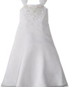 Us Angels Girls 7-16 Cap Sleeved Organza and Satin Dress with Beaded Bodice, White, 7