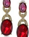 Anne Klein Estate Gold-Tone, Ruby Red and Pave Double Drop Earrings