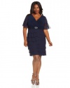 Jessica Howard Women's Plus-Size Flutter Sleeve Dress, Navy, 14W