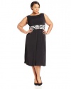 Jessica Howard Women's Plus-Size 3/4 Sleeve Tucked Front Jacket with Dress, Black/Ivory, 16W