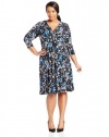 Jessica Howard Women's Plus-Size 3/4 Sleeve Surplice Bodice Fit and Flare Dress, Multi, 24W