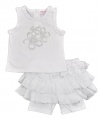 GUESS Baby Girl Foiled Screen Top with Short/Skirt Combo (12-24M), WHITE (18M)