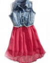 GUESS Big Girl Denim Dot Dress, DARK PINK (10/12)