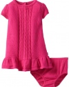 Nautica Baby-Girls Infant Solid Cable Sweater Dress, Bright Pink, 18 Months