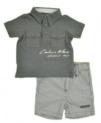 Calvin Klein Newborn Boys 2pc Plaid Striped Short Set (6/9M) Calvin Klein Newborn Boys 2pc Plaid Striped Short Set (6/9M)
