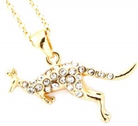 Adorable Sparkling Clear Crystal 1-1/4 Gold Tone Kangaroo Charm Pendant and Necklace Adorable Sparkling Clear Crystal 1-1/4 Gold Tone Kangaroo Charm Pendant and Necklace
