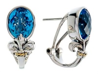 Balissima By Effy Collection Sterling Silver and 18k Yellow Gold Fleur de Lis Blue Topaz Earrings Balissima By Effy Collection Sterling Silver and 18k Yellow Gold Fleur de Lis Blue Topaz Earrings
