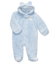Wrap him in a warm bear hug with this sweet and cuddly microfleece footed coverall from Carter's. Wrap him in a warm bear hug with this sweet and cuddly microfleece footed coverall from Carter's.