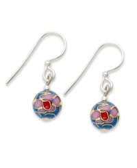 A blue, pink and red cloisonné enamel pattern decorates the surface of Jody Coyote's pretty beaded earrings. Crafted in sterling silver. Approximate drop: 1 inch. A blue, pink and red cloisonné enamel pattern decorates the surface of Jody Coyote's pretty beaded earrings. Crafted in sterling silver. Approximate drop: 1 inch.