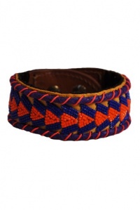 Fiona Paxton Womens Blue Orange Freddi Beaded Leather Cuff Bracelet