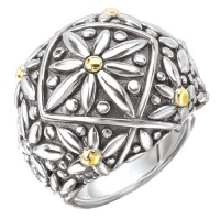 925 Silver Bold Floral Design Ring with 18k Gold Accents- Sizes 6-8 925 Silver Bold Floral Design Ring with 18k Gold Accents- Sizes 6-8