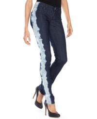 Go bold for fall with INC's fashion-forward petite denim! The skinny silhouette gets a fresh new look with cool tie-dyed tuxedo stripes down the legs. (Clearance) Go bold for fall with INC's fashion-forward petite denim! The skinny silhouette gets a fresh new look with cool tie-dyed tuxedo stripes down the legs. (Clearance)