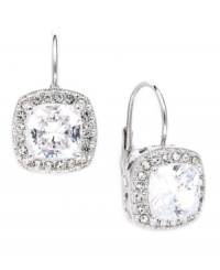Infuse your every day look with a little shimmer. Eliot Danori's dazzling drop earrings feature cushion-cut cubic zirconias (6 ct. t.w.) set in silver tone mixed metal. Approximate drop: 1/2 inch. Infuse your every day look with a little shimmer. Eliot Danori's dazzling drop earrings feature cushion-cut cubic zirconias (6 ct. t.w.) set in silver tone mixed metal. Approximate drop: 1/2 inch.