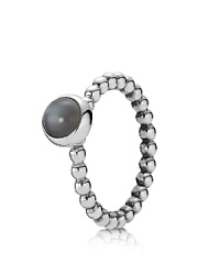A sterling silver beaded band perfectly complements a bezel-set grey moonstone cabochon. Wear this striking ring on its own, or stacked with other PANDORA pieces. A sterling silver beaded band perfectly complements a bezel-set grey moonstone cabochon. Wear this striking ring on its own, or stacked with other PANDORA pieces.