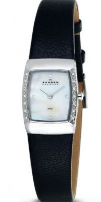 Skagen Women's 684XSSLB1 Skagen Denmark White Mother-Of-Pearl Square Leather Wo Watch Skagen Women's 684XSSLB1 Skagen Denmark White Mother-Of-Pearl Square Leather Wo Watch