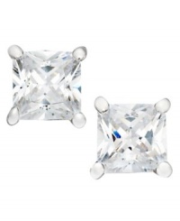 B. Brilliant Sterling Silver Earrings, Square Cubic Zirconia Studs
