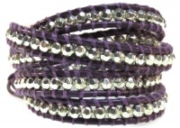 Purple Violet Leather and Silvertone Faceted Bead 39 Inch Long Wrap Bracelet Purple Violet Leather and Silvertone Faceted Bead 39 Inch Long Wrap Bracelet