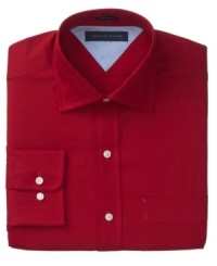 Saturate your style. In a rich hue, this Tommy Hilfiger shirt ups the ante on your dress wardrobe. Saturate your style. In a rich hue, this Tommy Hilfiger shirt ups the ante on your dress wardrobe.