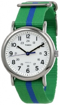 Timex Unisex T2P1439J Weekender Green Blue Stripe Slip Thru Nylon Strap Watch