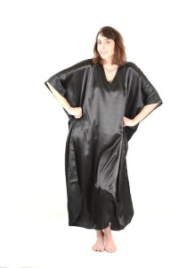Satin Charmeuse Caftan/Mumu, Solid Black Color, Style#Caf-23B Satin Charmeuse Caftan/Mumu, Solid Black Color, Style#Caf-23B