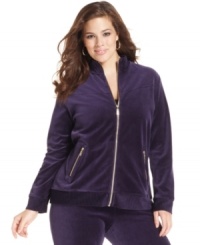 Lounge in the luxe comfort of Style&co. Sport's plus size velour jacket. Lounge in the luxe comfort of Style&co. Sport's plus size velour jacket.
