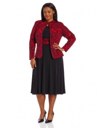 Jessica Howard Women's Plus-Size 2 Piece Mandarin Collar Jacket with Side Ruched Waist Dress, Black/Red, 14W Jessica Howard Women's Plus-Size 2 Piece Mandarin Collar Jacket with Side Ruched Waist Dress, Black/Red, 14W