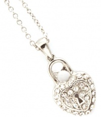 Trendy Silver Tone Small Crystal Heart Shaped Padlock Charm Pendant Necklace