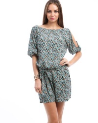 MOD Luv Women's Waist Sash Tie Short Romper Aqua L(P1423E32) MOD Luv Women's Waist Sash Tie Short Romper Aqua L(P1423E32)