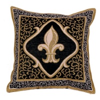 Fleur De Lis Black Decorative Tapestry Toss Pillow USA Made Fleur De Lis Black Decorative Tapestry Toss Pillow USA Made