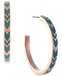 BCBGeneration Earrings, Rose Gold-Tone Turquoise Enamel Chevron Hoop Earrings BCBGeneration Earrings, Rose Gold-Tone Turquoise Enamel Chevron Hoop Earrings