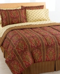 Royal colors of red and gold create a vintage look for the traditional at heart. This Davenport bedding ensemble combines old-world damask designs with sophisticated pleating, creating an instant air of luxurious comfort. Royal colors of red and gold create a vintage look for the traditional at heart. This Davenport bedding ensemble combines old-world damask designs with sophisticated pleating, creating an instant air of luxurious comfort.