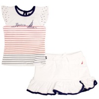 Nautica Girls 12-24 Months Stripe Skirt Set (12 Months, White)