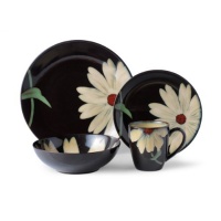 Mikasa Gourmet Basics 16-Piece Dinnerware Set, Blossom Black Mikasa Gourmet Basics 16-Piece Dinnerware Set, Blossom Black