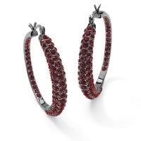 Birthstone Black Rhodium-Plated Inside-Out Hoop Earrings- January- Simulated Garnet