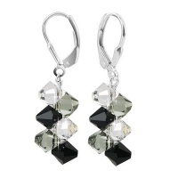 SCER010 Sterling Silver Simple Beauty Black Clear Crystal Earrings Made with Swarovski Elements SCER010 Sterling Silver Simple Beauty Black Clear Crystal Earrings Made with Swarovski Elements