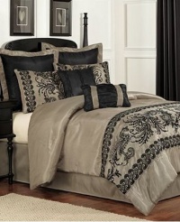 Luciel Lace 8-Piece Flocked Taupe & Black CAL. KING Bedding Set Luciel Lace 8-Piece Flocked Taupe & Black CAL. KING Bedding Set